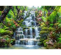 BELECO 3x3mFabric Garden Waterfall Backdrop Mountain Rocks Flowing Water Lake River Green Forest Trees Nature Background Home Wall Decor Photo Booth Shoot Studio Props