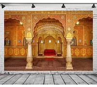 BELECO 4.5x3m Fabric Indian Royal Palace Backdrop Interior Private Audience Hall in Anup Mahal and Maharaja Throne with Gold Carvings Photography Background for Travel Portrait Photo Studio