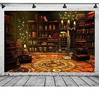 BELECO 4.5x3m Fabric Magical Wizard Study Room Backdrop for Photography Ancient Library Bookshelf Magic Books Potion Skulls Candles Elves Magician Tarot Alchemy Backdrop Photo Booth Studio