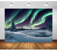 BELECO 5x3ft Fabric Fabric Aurora Borealis Backdrop Arctic Green Northern Lights Snow Winter Scene Pine Forest Norway Landscape Night Sky Background Winter Party Decor Photo Studio Prop Wallpaper