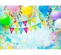 BELECO 5x3ft Fabric Happy Birthday Backdrop Kids Birthday Party Decorations Birthday Banner Colorful Balloons Birthday Party Backdrop Cake Table Decor Boy Girl Women Photoshoot Photo Background Props