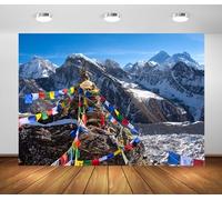 BELECO 5x3ft Fabric Mount Everest Backdrop Way to Everest Base Camp, Row of Buddhist Prayer Flags - Khumbu Valley - Nepal Background for Themed Party Decorations Photoshoot Studio Props