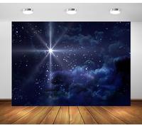 BELECO 5x3ft Fabric Star Night Backdrop Holy Christmas Star Blue Starry Sky Background Christmas Nativity Scene Star of Bethlehem Jesus Birth Background Religious Christian Church Decor Photo Props