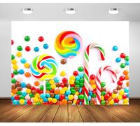 BELECO 5x3ft Fabric Sweets Backdrop Candy Lollipops Candy Canes Colorful Candies Candyland Photography Background Candy Theme Kids Birthday Party Decorations Banner Christmas New Year Photo Props