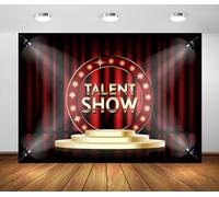 BELECO 5x3ft Fabric Talent Show Backdrop Red Stage Curtain with Spotlight Gold Stage Background Drama Play Talk Show Music Party Decorations Banner Photo Props