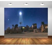 BELECO 6x3m Fabric Nativity Backdrop with Bethlehem Town Village, Night Manger, Star of Bethlehem, Religious Church Decoration