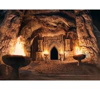 BELECO 7x5ft Fabric Ancient Temple Entrance Cave Backdrop for Photography Underground Temple with Monk Statues and Burning Torches Medieval Castle Dungeon Background Halloween Party Decor Photo Props