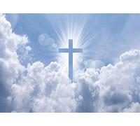 BELECO 7x5ft Fabric Christian Cross Backdrop Holy Lights Heaven Sky Clouds Crucifix Lord Pray Resurrection of Jesus Easter Religious Faith Christian Church Events Decor Photo Props
