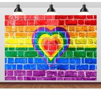 BELECO 7x5ft Fabric Colorful Brick Wall Rainbow Heart Backdrop Pride Month LGBT Flag Love Heart Background LGBT Lesbian Gay Party Decorations Banner Photo Booth Shoot Studio Props