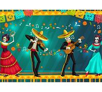 BELECO 7x5ft Fabric Day of The Dead Photography Backdrop Mexican Fiesta Sugar Skull Flowers Colorful Flag Banners Background Dia DE Los Muertos Dress-up Birthday Party Supplies Photo Booth Props