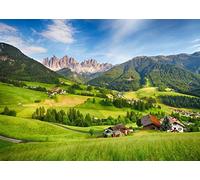 BELECO 7x5ft Fabric Dolomites Alps Mountain Nature Backdrop Picturesque Green Hills Village Grassland Photography Background Bridal Shower Wedding Photo Banner Wallpaper Outdoor Camping Backdrop