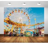 BELECO 7x5ft Fabric Ferris Wheel Backdrop Los Angeles Pacific Park Amusement Park Roller Coaster Background Ferris Wheel Party Decorations Kids Children Birthday Shoot Photo Studio Props