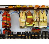BELECO 7x5ft Fabric Firefighter Theme Backdrop for Photography Fire Station Interior Locker Room Firefighter Suits Equipments Background Fireman Firefighters Backdrop Birthday Party Photo Props