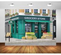 BELECO 7x5ft Fabric Grocery Store Shop Backdrop Vintage Style with Fruit and Vegetables Crates on The Street Background for Party Decorations Photo Booth Studio Props