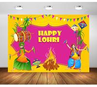BELECO 7x5ft Fabric Happy Lohri Backdrop Indian Harvesting Festival Bonfire Music Dancing Photography Background India Holiday Celebration Party Decoration Banner Photo Booth Shoot Props