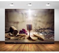 BELECO 7x5ft Fabric Holy Communion Backdrop Last Supper of Jesus with Passion, Communion and Calvary - Holy Grail and Bread with Crown of Thorns Background Church Decor Banner Photo Studio Props