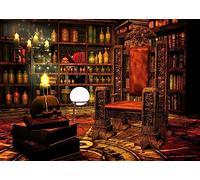 BELECO 7x5ft Fabric Magical Wizard Study Room Backdrop Ancient Library Bookshelf Magical Potion Throne Skull Candles Elves Magician Witch Background Halloween Party Decorations Photo Studio Props