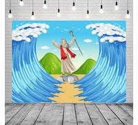 BELECO 7x5ft Fabric Moses Parting The Red Sea Backdrop Bible Story Jewish Passover Cartoon Background Religious Belief Christian Church Party Decorations Banner Photo Studio Props