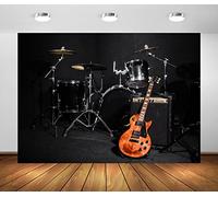 BELECO 7x5ft Fabric Music Concert Stage Backdrop for Photography Musical Instruments Guitar Drum Set Music Band Live Shows Rock Music Background Music Theme Party Decorations Photo Props