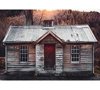 BELECO 7x5ft Fabric Old Wooden House Backdrop Rural Vintage Western Cabin Mountain Trees Shabby Farmhouse Background for Photography Western Party Decorations Photo Shoot Props