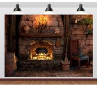 BELECO 7x5ft Fabric Spooky Witch Cottage Backdrop Halloween Witch Cabin Kitchen Fireplace Cauldron Candles Skull Sorcerer Photography Background Witch Party Decorations Photoshoot Studio Props