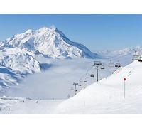 BELECO 7x5ft Fabric Winter Snow Mountains Backdrop White Snow-Covered Alps Cable Cars Ski Mountain Sking Background Winter Ski Party Decorations Portrait Photoshoot Studio Props