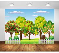 BELECO 8x6ft Fabric Cartoon Fruit Garden Backdrop Farm Scene Fruits Trees, Apples Oranges Background Fruits Party Kids Children Birthday Baby Shower Party Decoration Photo Shoot Studio Prop