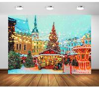 BELECO 8x6ft Fabric Christmas Market Backdrop Snowing Night Snowflakes German Christmas Market Xmas Trees Winter Scene Background Germany Xmas Theme Party Decorations Photo Booth Studio Props