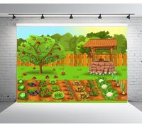 BELECO 8x6ft Fabric Fruits and Vegetables Garden Backdrop Cartoon Green Farmland Carrots Apples Agricultural Plants Harvest Background Farm Theme Party Decorations Kids Children Photoshoot Prop