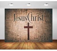 BELECO 8x6ft Fabric Jesus Christ Cross Backdrop Vintage Cross Jesus Religious Words Background Christmas Easter Photoshoot Religious Belief Church Christian Easter Photo Props