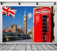 BELECO 8x6ft Fabric London Backdrop Big Ben England Parliament House Westminster Bridge British Flag Red Telephone Booth UK Background British Theme Party Decorations Portrait Photo Studio Props