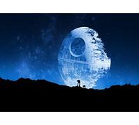 BELECO 8x8ft Fabric Blue Death Star Backdrop for Photography Galactic Superweapon for Star Wars Galaxy Wars Background Universe Outer Space Baby Shower Birthday Party Decor Banner Photo Studio Props
