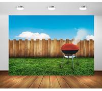 BELECO 9x6ft Fabric Barbecue Picnic Backdrop Backyard Garden with Grill BBQ, Green Lawn Wooden Fence Background Summertime BBQ Grill Party Decorations Picnic Photoshoot Studio Booth Props