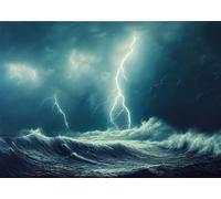 BELECO 9x6ft Fabric Ocean Rainstorm Lightning Backdrop Raging Sea Waves Gloomy Sky Clouds Rainstorm Thunder Lightning Background Ocean Nautical Adventure Party Decorations Photo Booth Studio Prop