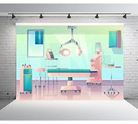 BELECO Cartoon Hospital Operating Room Backdrop 1.5x1m Fabric Doctor Surgery Anesthesia Bed Medical Equipment Background Doctor Nurse Themed Backdrop Decor Studio Background Photo Booth Props