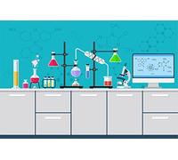 BELECO Chemical Science Birthday Party Backdrop - 2.1x1.5m Fabric Cartoon Chemistry Lab Equipment Research Background for Kids Party Decorations Mad Scientist Banner