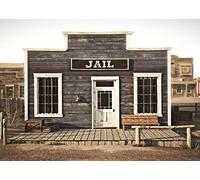 BELECO Fabric 2.7x1.8m Western Jail Backdrop Rustic Western Town Wooden Prison Backdrop Wild West Cowboys Photo Background Police Jail Party Decorations Halloween Jail Prison Decor Studio