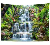 BELECO Forest Garden Waterfall Tapestry Wall Hanging Mountain Rocks Flowing Water Scenery Green Plants Trees Beautiful Nature Wall Tapestry for Home Bedroom Living Room Dorm Decor 80x60 Inches
