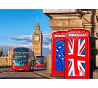 BELECO London Street Backdrop 2.1x1.5m Fabric Big Ben Red Telephone Booth Double Decker Bus London Landmark Backdrop British Party Decorations Birthday Wedding Party Banner Portrait Photo Shoot
