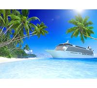 BELECO Luxury Cruise Ship Backdrop Fabric 3.6x2.5m Cruise Backdrop for Photography Tropical Ocean Island Caribbean Sea Coconut Trees Summer Holiday Travel Background Birthday Wedding Photoshoot Props