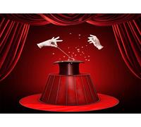BELECO Magic Show Backdrop for Photography 2.1x1.5m Fabric Red Stage Backdrop Curtain Gloves Hat Theater Background Magician Kids Birthday Baby Shower Party Decor Banner Portrait Photo Studio