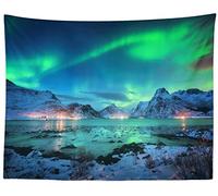 BELECO Northern Lights Wall Hanging Aurora Borealis Scene - 60x50 Inch - Mountain Lake View - Starry Night Norwegian Winter Decor for Living Room & Bedroom