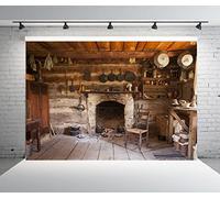 BELECO Rustic Kitchen Backdrop 3x2m Fabric Western Old Wooden House Kitchen Interior Background Rural Farmhouse Fireplace Cooking Utensils Cooking Background Farmers Cowboys Portrait Photo
