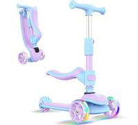 BELEEV 2-in-1 Kids Scooter with Seat & LED Light-Up Wheels, Adjustable Height & Seat, Removable Seat, Lean-to-Steer, Wide Non-Slip Deck, 3-Wheel Folding Kick Scooter for Toddlers, Girls & Boys 3-8