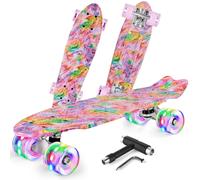 BELEEV 22 inch Skateboards for Kids, Cruiser Skateboard for Girls Boys Teens Adults Beginners, LED Light up Wheels, Mini Skateboards Classic Complete