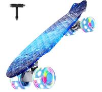 BELEEV 22 inch Skateboards for Kids, LED Light-Up Wheels Cruiser Skateboard for Beginners Girls Boys Teens Adults, Mini Skateboards Classic Complete Skate Board with Skate T-Tool, Max Load 220 LBS