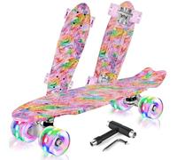 BELEEV 22 inch Skateboards for Kids, LED Light Up Wheels & T-Tool | Mini Classic Complete Cruiser Skateboard for Girls Boys Teens Adults Beginners, Max Load 220 LBS