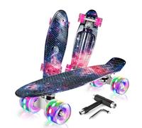 BELEEV 22 inch Skateboards for Kids, LED Light Up Wheels & T-Tool | Mini Classic Complete Cruiser Skateboard for Girls Boys Teens Adults Beginners, Max Load 220 LBS