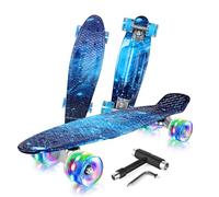 BELEEV 22 inch Skateboards for Kids, LED Light Up Wheels & T-Tool | Mini Classic Complete Cruiser Skateboard for Girls Boys Teens Adults Beginners, Max Load 220 LBS
