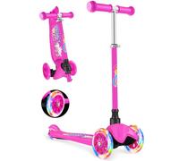 BELEEV 3-Wheel Scooter for Kids Age 2-6, Scooter for Toddlers Girls Boys Children, Adjustable Height, Lean to Steer, Light Up Wheels, Extra-Wide Deck(CARTOON PINK)